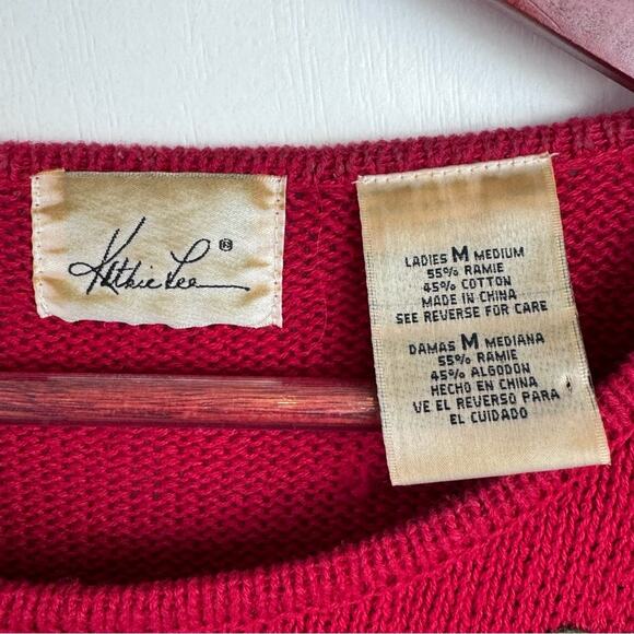 Vintage Christmas Red Cotton Beaded Appliqué Pullover Sweater Women’s Size M/L - Picture 10 of 13